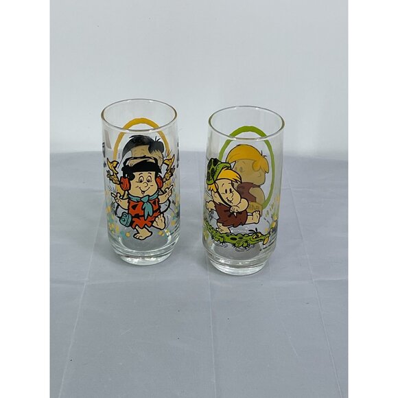 Vintage Flintstones Fred & Barney Character Glass Tumblers Set Of 2 - Picture 2 of 4